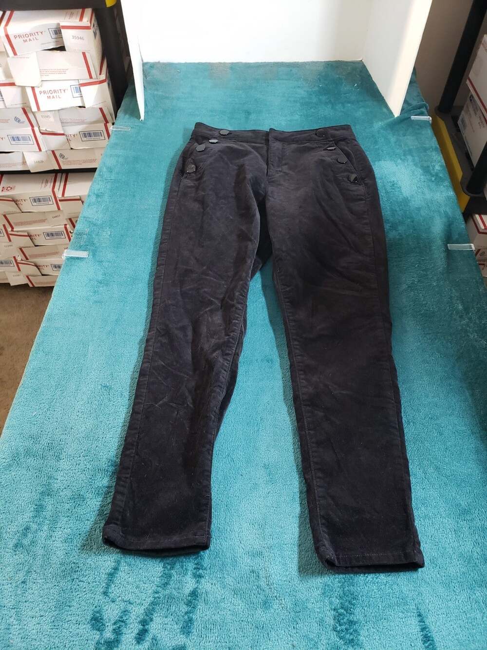 Loft Jeans Size 8 Petite Womens Black Velvet Stretch Pants Mid Rise Cropped